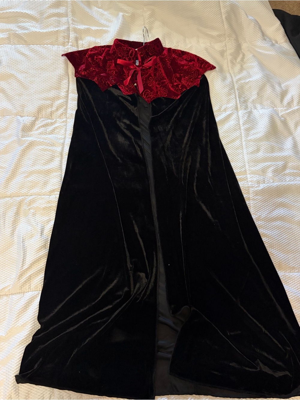 Velvet Black Cape with Red Velvet Collar Adult Velvet Gothic Cape